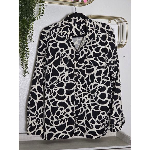 I.N.C Black and white button down blouse size L - Picture 1 of 4